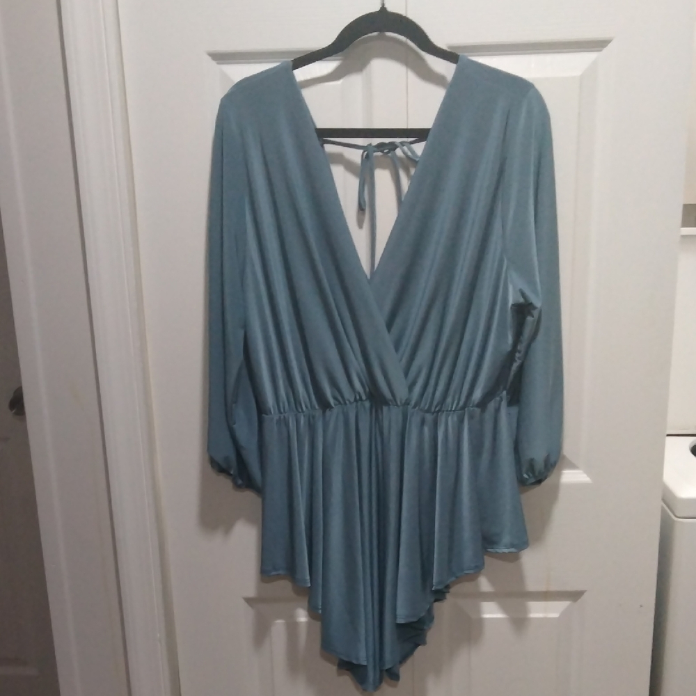 Libian Blue V-Neck Blouse